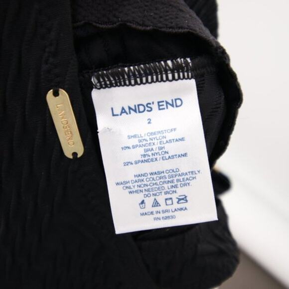 Lands End Black Textured Swim Tankini Top Sleeveless Built-in Bra Size 2 - Picture 7 of 8